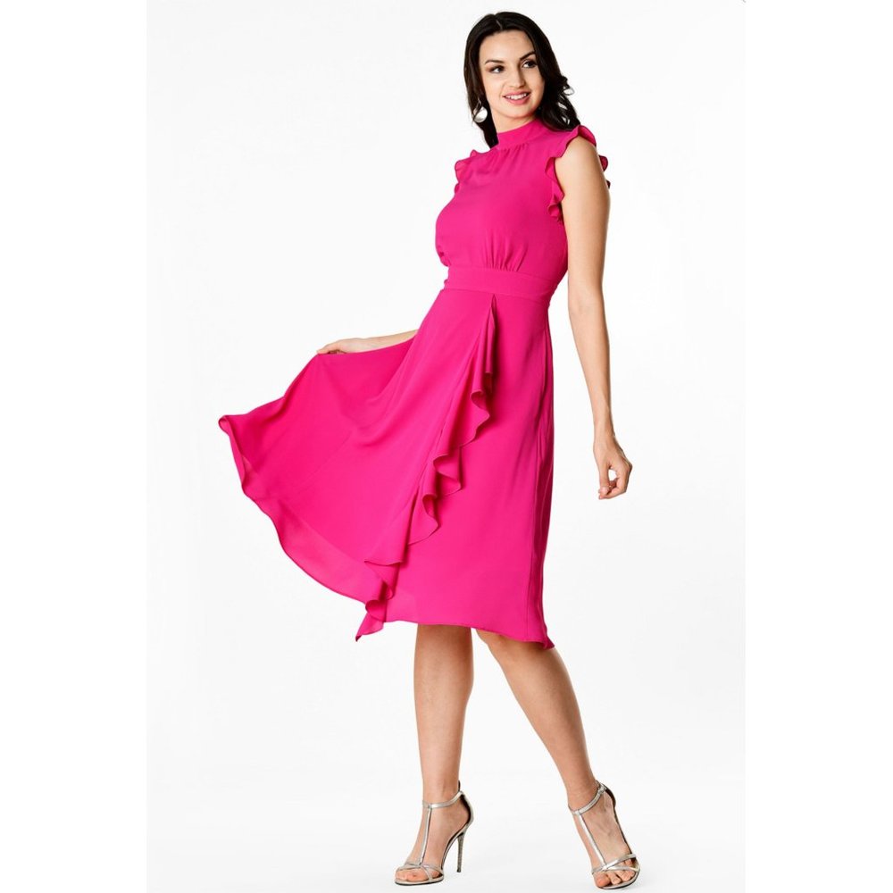 Hot Pink Ruffle Cascade Chiffon Dress